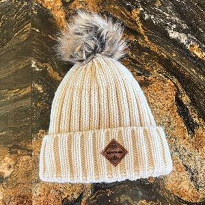 D@kine Cream Knit Beanie with Faux Fur Pom-Pom